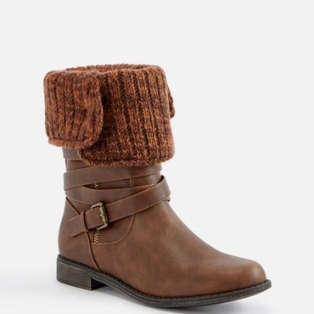 Brand New Winter Fashion Fold-over Brown Flat Boot
